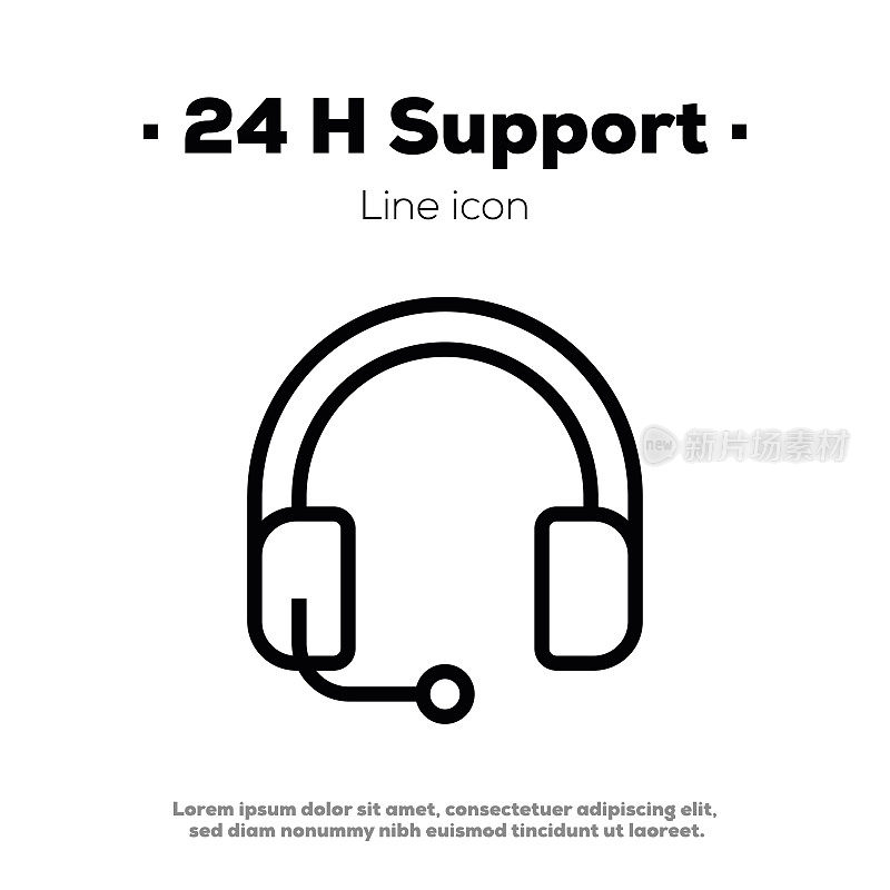 24 H Support Line图标。耳机。